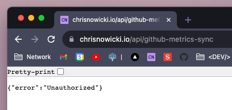 Screenshot of JSON error message