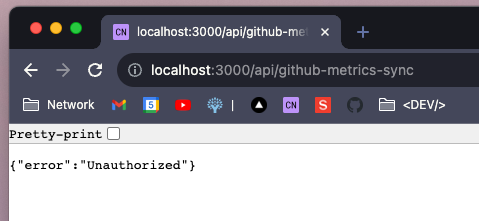 Screenshot of JSON error message